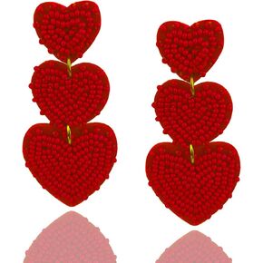 Boho Beaded Earrings Statement Heart Shaped Earrings Handwoven Drop Earrings for Valentine's Day and Mother's Day