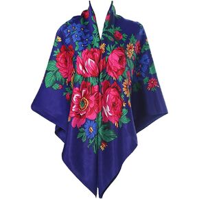 Women's Retro Style Vintage Pattern Poncho Shawl Cape Wraps Soft Russian Scarf Traditional Floral Neck Head Shawl in Kuwait