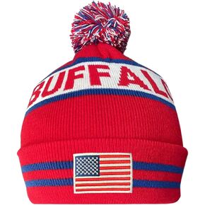 Dutern US Flag Buffalo City Football Embroidery Classic Pom Cuff Buffalo Beanie Hat Cuffed Winter Hat Knit Toque Skull Cap Red in Kuwait