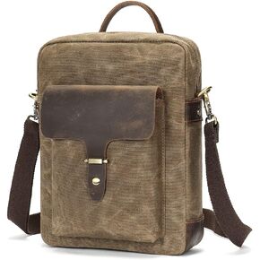 Vintage Genuine Leather and Canvas Messenger Bag,Men's Crossbody Handbag for Work,Travel, Satchel Briefcase