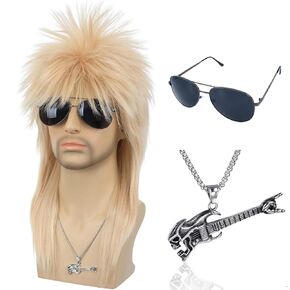 morvally للجنسين 70s 80s شعر مستعار البوري طويل أشقر جلام الشرير الصخرة الثقيلة المعادن الروك تأثيري الباروكات للنساء والرجال هالوين تحت عنوان حفلة تنكرية in Kuwait