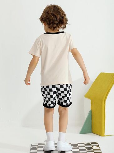 Usaibhir Baby Boy Clothes Toddler Boy Summer Outfits Patchwork Checkerboard Tshirt & Shorts for Boys 1t 2t 3t 4t 5t in Saudi Arabia
