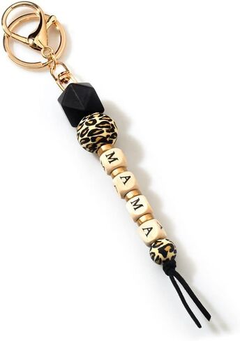 Lantintop Leopard Print Silicone Bead Keychain Fashion Bag Pendant MAMA Keychain Gift for Mom, Sister,Auntie in Saudi Arabia