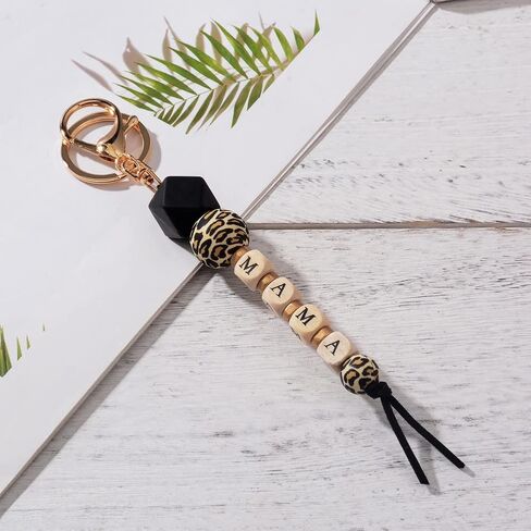 Lantintop Leopard Print Silicone Bead Keychain Fashion Bag Pendant MAMA Keychain Gift for Mom, Sister,Auntie in Saudi Arabia