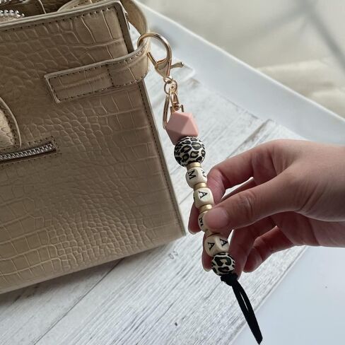 Lantintop Leopard Print Silicone Bead Keychain Fashion Bag Pendant MAMA Keychain Gift for Mom, Sister,Auntie in Saudi Arabia