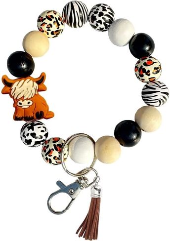 المرتفعات البقرة السوار المفاتيح للنساء البقرة سوار هدية للفتيات الخشب لطيف البقرة طباعة مطرز Keyrings للمفاتيح in Kuwait