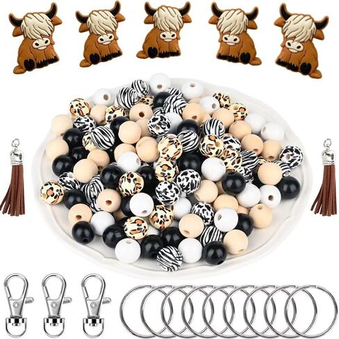 المرتفعات البقرة السوار المفاتيح للنساء البقرة سوار هدية للفتيات الخشب لطيف البقرة طباعة مطرز Keyrings للمفاتيح in Kuwait