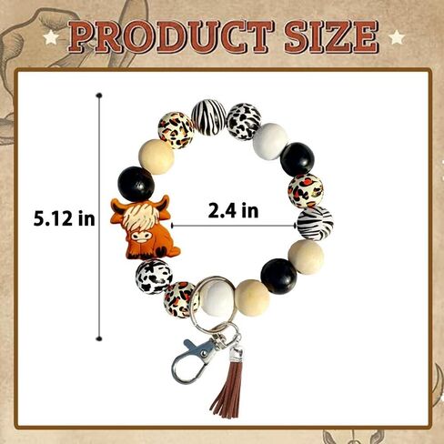 المرتفعات البقرة السوار المفاتيح للنساء البقرة سوار هدية للفتيات الخشب لطيف البقرة طباعة مطرز Keyrings للمفاتيح in Kuwait