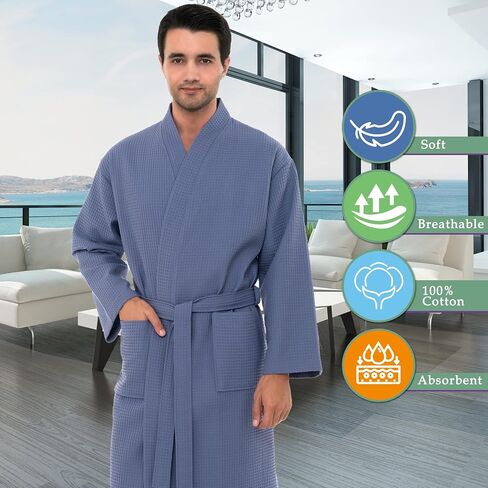 TowelSelections Men's Waffle Bathrobe 100% Cotton Soft Spa Kimono Bath Robe in Saudi Arabia