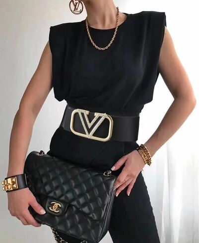Women's Belt, Wide Belt Vintage Girdle Belt, Fashion V Gold Buckle Double-sided Leather Belts for Dress 2.8'' Wideth in Saudi Arabia