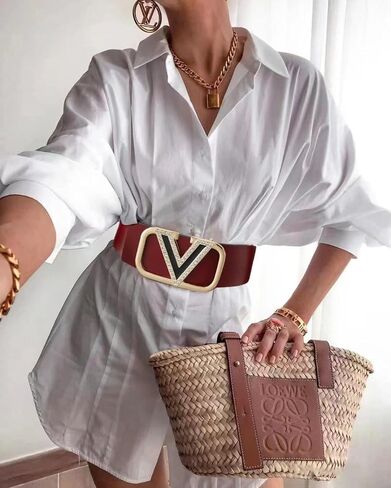Women's Belt, Wide Belt Vintage Girdle Belt, Fashion V Gold Buckle Double-sided Leather Belts for Dress 2.8'' Wideth in Saudi Arabia