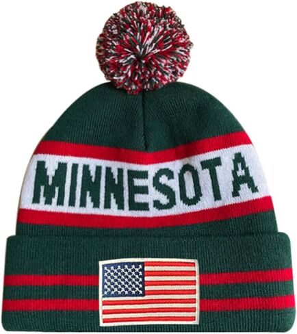 DianYu الولايات المتحدة العلم مينيسوتا سيتي بوم قبعة قسط المطرزة التصحيح الشتاء لينة مينيسوتا قبعة متماسكة بوم قبعة قبعة خضراء in Kuwait