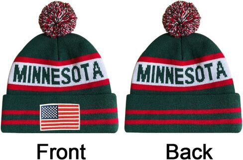 DianYu الولايات المتحدة العلم مينيسوتا سيتي بوم قبعة قسط المطرزة التصحيح الشتاء لينة مينيسوتا قبعة متماسكة بوم قبعة قبعة خضراء in Kuwait
