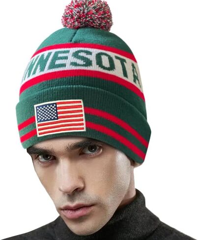 DianYu الولايات المتحدة العلم مينيسوتا سيتي بوم قبعة قسط المطرزة التصحيح الشتاء لينة مينيسوتا قبعة متماسكة بوم قبعة قبعة خضراء in Kuwait