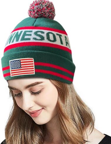 DianYu الولايات المتحدة العلم مينيسوتا سيتي بوم قبعة قسط المطرزة التصحيح الشتاء لينة مينيسوتا قبعة متماسكة بوم قبعة قبعة خضراء in Kuwait