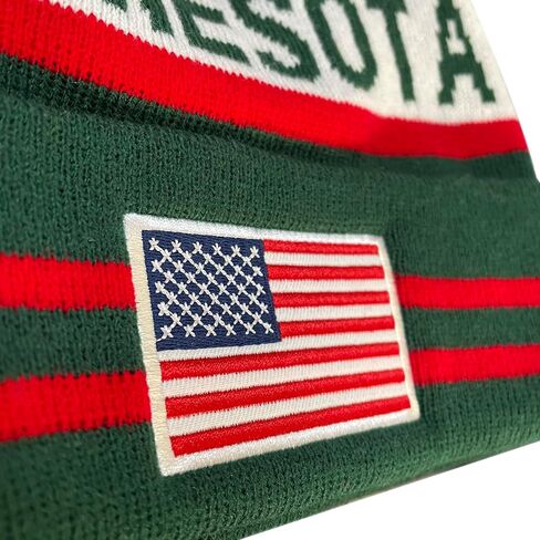 DianYu الولايات المتحدة العلم مينيسوتا سيتي بوم قبعة قسط المطرزة التصحيح الشتاء لينة مينيسوتا قبعة متماسكة بوم قبعة قبعة خضراء in Kuwait