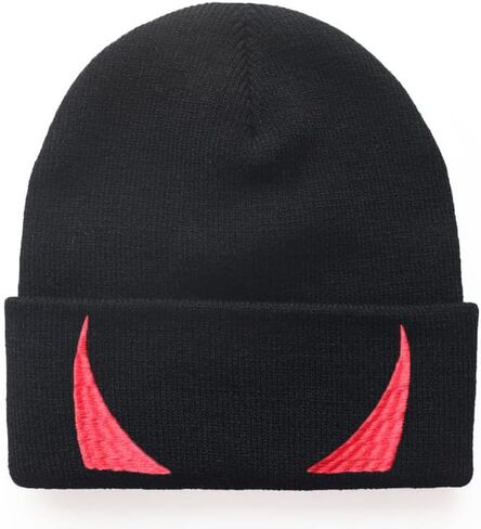 DianYu المطرزة الشيطان القرن الشتاء قبعة الشتاء الناعمة قبعة متماسكة قبعة سوداء in Kuwait