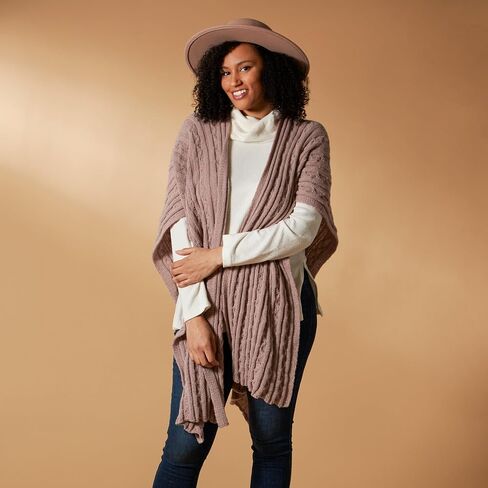 Hadley Wren womens Kenna Cable Knit Open Front Poncho Wrap in Saudi Arabia