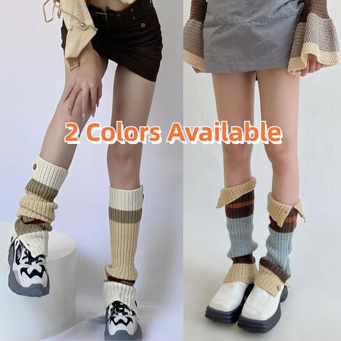 CHERSE Womens Leg Socks with Button Splicing Retro Knit Y2K Leg Warmers Vintage High Knee Warmer Socks 80s Outfit for Women in Saudi Arabia