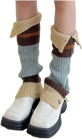 CHERSE Womens Leg Socks with Button Splicing Retro Knit Y2K Leg Warmers Vintage High Knee Warmer Socks 80s Outfit for Women in Saudi Arabia