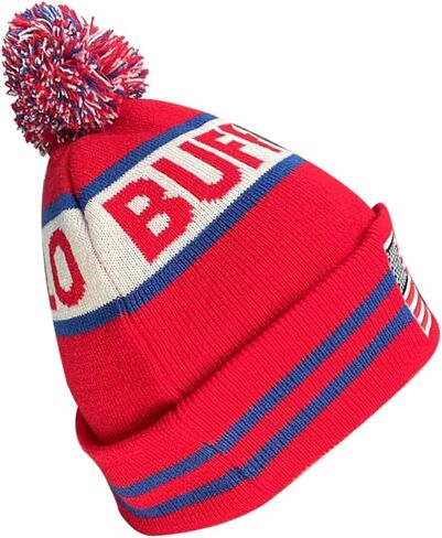 Dutern US Flag Buffalo City Football Embroidery Classic Pom Cuff Buffalo Beanie Hat Cuffed Winter Hat Knit Toque Skull Cap Red in Kuwait