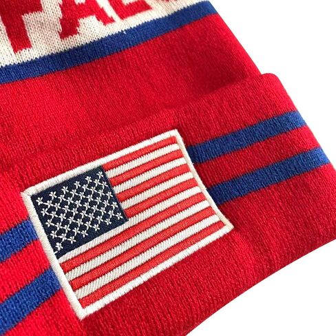 Dutern US Flag Buffalo City Football Embroidery Classic Pom Cuff Buffalo Beanie Hat Cuffed Winter Hat Knit Toque Skull Cap Red in Kuwait