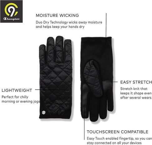 C9 Champion Women's Lightweight Black Quilted Glove, Touch Screen Friendly in Kuwait