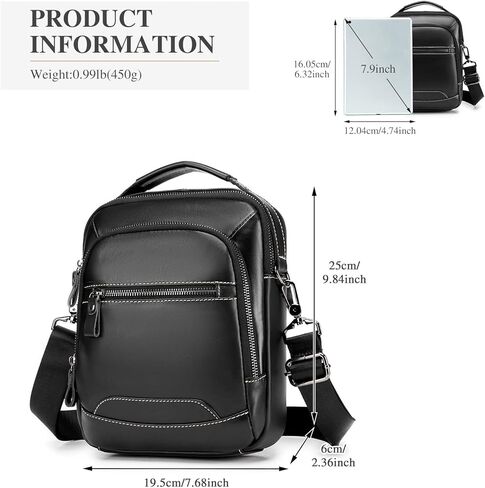 BAIGIO Men's Genuine Leather Shoulder Bag Messenger Briefcase CrossBody Handbag Satchel Travel bag Sling Casual Day Pack in Kuwait