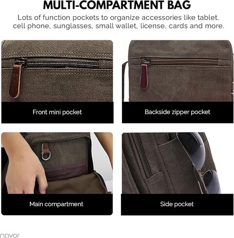 حقيبة كتف صغيرة متعددة الأغراض من القماش من Navor حقيبة كتف كروس ماسنجر للسفر والعمل للرجال والنساء - رمادي in Kuwait