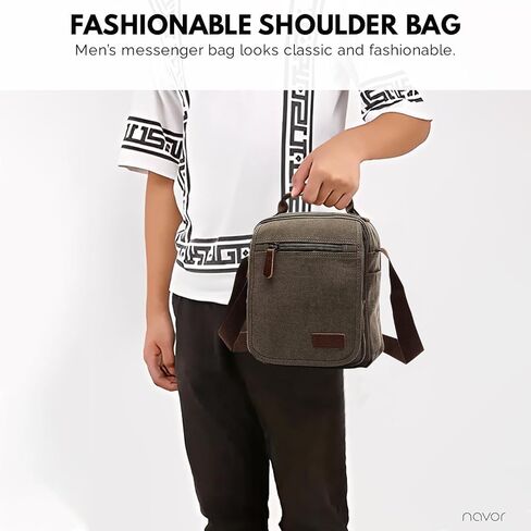 حقيبة كتف صغيرة متعددة الأغراض من القماش من Navor حقيبة كتف كروس ماسنجر للسفر والعمل للرجال والنساء - رمادي in Kuwait