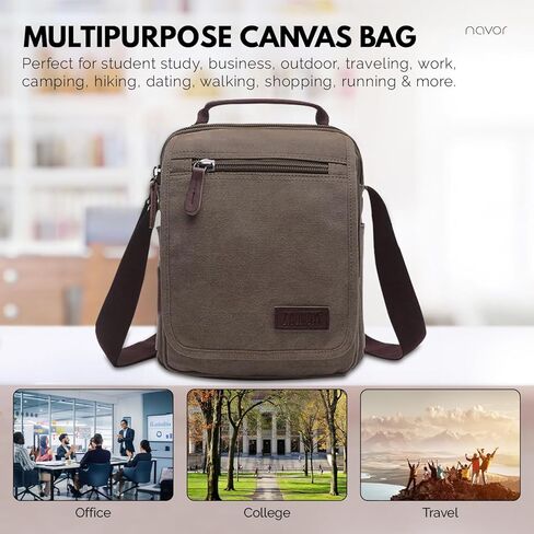 حقيبة كتف صغيرة متعددة الأغراض من القماش من Navor حقيبة كتف كروس ماسنجر للسفر والعمل للرجال والنساء - رمادي in Kuwait