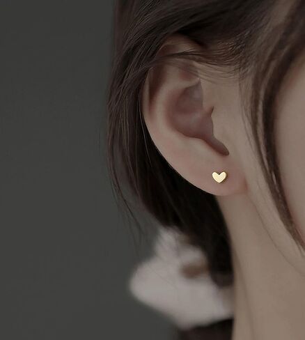 Mini Heart Stud Earrings, Hypoallergenic Tiny Small Cartilage Tragus Stud Earrings for Women Teens Girls Teens Silver/Gold in Saudi Arabia
