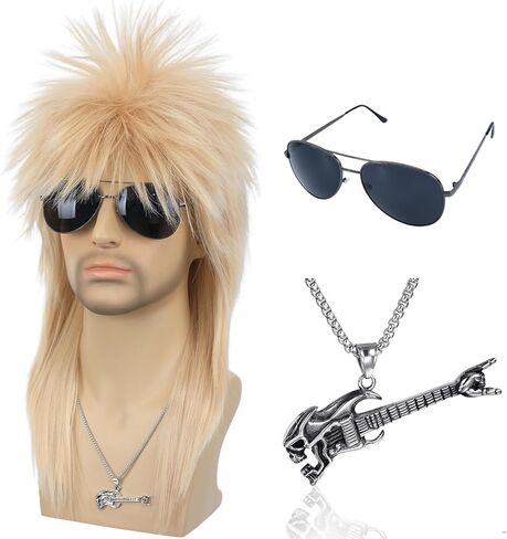 morvally للجنسين 70s 80s شعر مستعار البوري طويل أشقر جلام الشرير الصخرة الثقيلة المعادن الروك تأثيري الباروكات للنساء والرجال هالوين تحت عنوان حفلة تنكرية in Kuwait