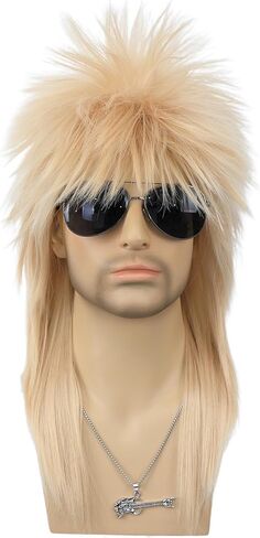 morvally للجنسين 70s 80s شعر مستعار البوري طويل أشقر جلام الشرير الصخرة الثقيلة المعادن الروك تأثيري الباروكات للنساء والرجال هالوين تحت عنوان حفلة تنكرية in Kuwait