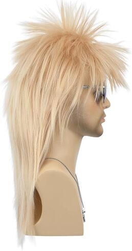 morvally للجنسين 70s 80s شعر مستعار البوري طويل أشقر جلام الشرير الصخرة الثقيلة المعادن الروك تأثيري الباروكات للنساء والرجال هالوين تحت عنوان حفلة تنكرية in Kuwait