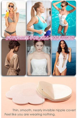 YISIBIA 80 قطعة من أغطية الحلمات للنساء، لاصقة للاستعمال مرة واحدة، ملصقات فطائر الحلمة الطبيعية وغير المرئية من الساتان بتلات الثدي (بيج/أسود) in Kuwait