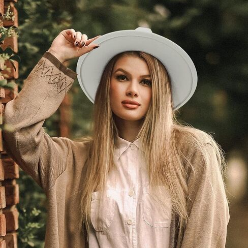 GEMVIE رجل إمرأة صوف فيدورا بنما قبعات واسعة حافة مسطحة تريلبي قبعة لباد حفلة شهم قبعة in Kuwait