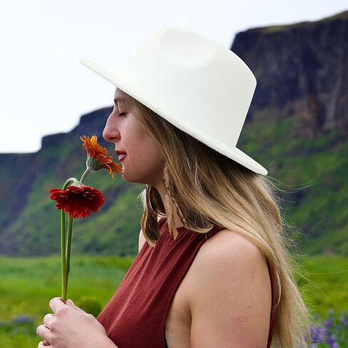 GEMVIE رجل إمرأة صوف فيدورا بنما قبعات واسعة حافة مسطحة تريلبي قبعة لباد حفلة شهم قبعة in Kuwait