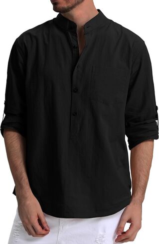 RPOVIG Men's Linen Shirts Long Sleeve Button Down Beach Shirt Henley Casual T Shirt Summer Clothes Soft Lightweight in Saudi Arabia