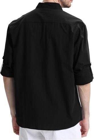 RPOVIG Men's Linen Shirts Long Sleeve Button Down Beach Shirt Henley Casual T Shirt Summer Clothes Soft Lightweight in Saudi Arabia