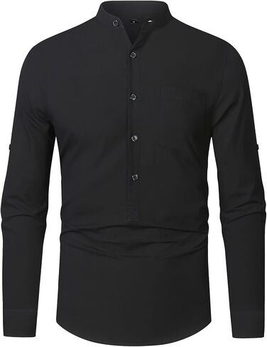 RPOVIG Men's Linen Shirts Long Sleeve Button Down Beach Shirt Henley Casual T Shirt Summer Clothes Soft Lightweight in Saudi Arabia