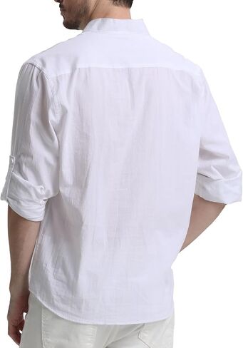 RPOVIG Men's Linen Shirts Long Sleeve Button Down Beach Shirt Henley Casual T Shirt Summer Clothes Soft Lightweight in Saudi Arabia