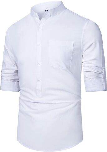 RPOVIG Men's Linen Shirts Long Sleeve Button Down Beach Shirt Henley Casual T Shirt Summer Clothes Soft Lightweight in Saudi Arabia