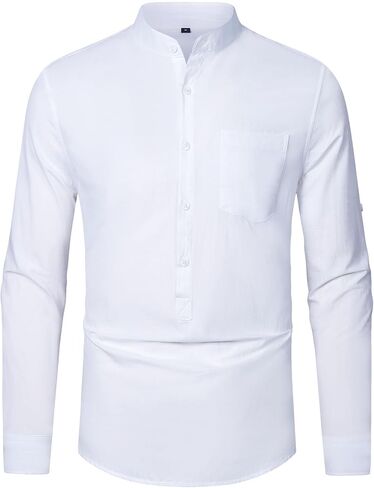 RPOVIG Men's Linen Shirts Long Sleeve Button Down Beach Shirt Henley Casual T Shirt Summer Clothes Soft Lightweight in Saudi Arabia
