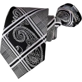 Elfeves Mens Boys Skinny Zipper Tie Wedding Paisley Check Easier Designer Necktie