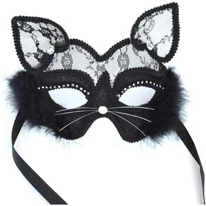 Cool Cat Masquerade Mask for Women Soft Comfortable Wearing,Cute Venetian Lace Mask for Halloween Christmas Party Costume in Kuwait