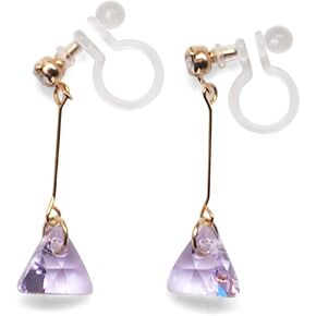 MiyabiGrace Elegant Swarovski Aurora Borealis Crystal Triangle Dangle Invisible Clip On Earrings for Women Silver Comfortable Purple Rhinestone Non Pierced Earrings Gold