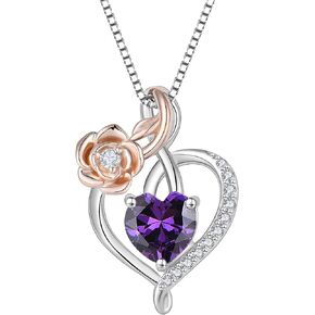 JIWOY Heart Flower Pendant Necklace 925 sterling Silver Birthstone Infinity Jewelry for women