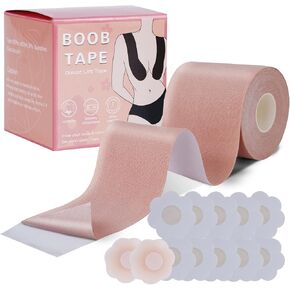 URTAPE Boob Tape Breast Lift Tape, Breast Tape Lifting Large Breast, Wide Boobtapes for A-G Cup with 2 Silicon Nipple Covers 10 Satin Nipple Pasties Brown