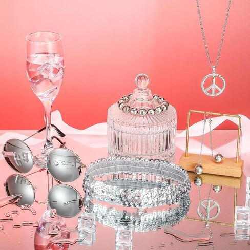 70s Disco Accessories Set Hippie Party 80s Costumes Earrings Necklace Bracelet Headband Sunglasses for Women Halloween Outfit Silver in Saudi Arabia